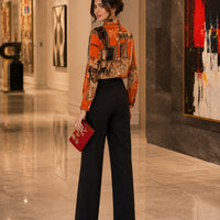 Slim Floral Long-sleeved Shirt Loose Printed Top for Women