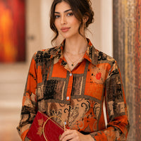 Slim Floral Long-sleeved Shirt Loose Printed Top for Women