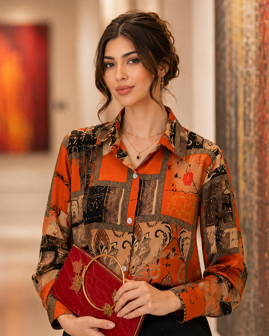 Slim Floral Long-sleeved Shirt Loose Printed Top for Women Natalia Home Fashion    Natalia Home Fashion