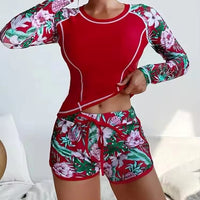 Tankini Women Swimsuit Tropical Print Bikini Set Long Sleeve Swimwear Summer Shorts Beachwear Female Bathing Suit