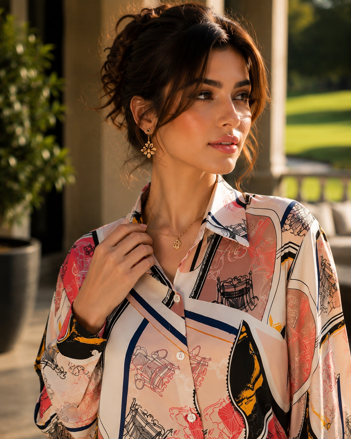 Chiffon Allover Printed Women's Blouses High Quality Long Sleeve Single Breasted Spring Summer Casual Lady Blouses