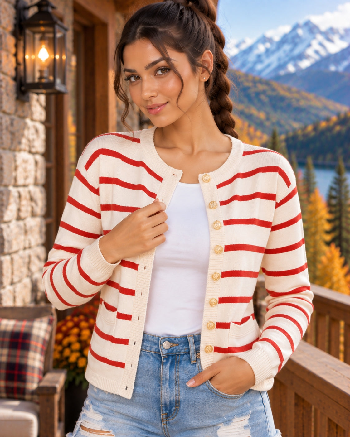 Chic Striped O Neck Sweaters Women Autumn Winter Korean Fashion Long Sleeve Knitwear Coats Single Breasted Knitted Cardigans Natalia Home Fashion    Natalia Home Fashion