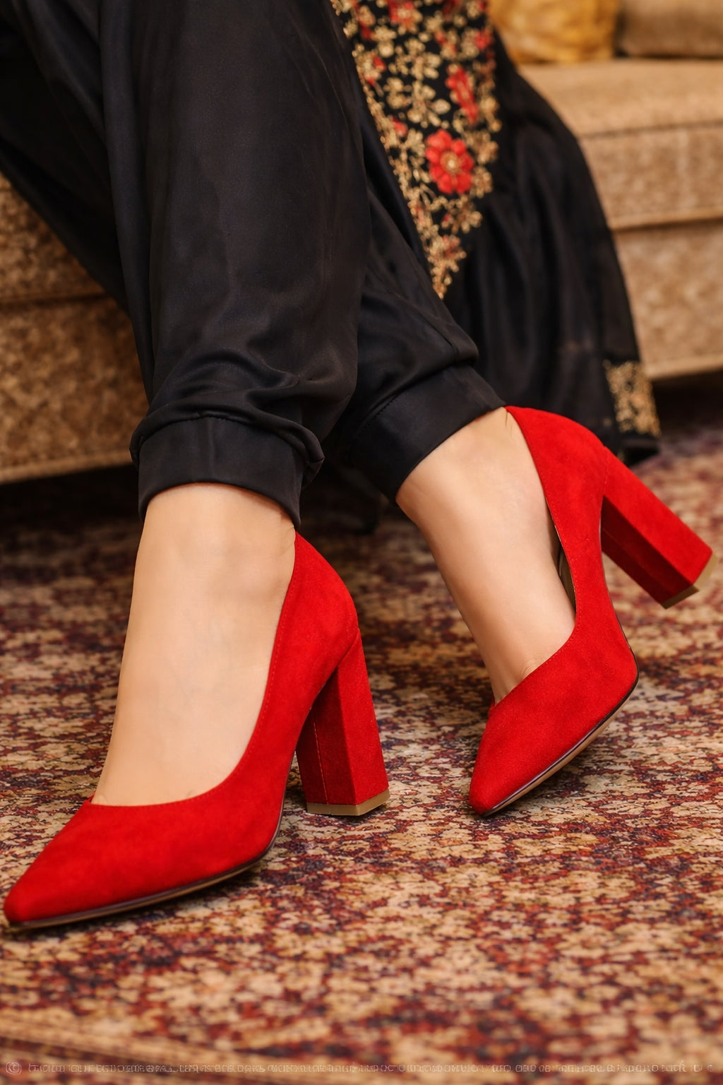 Summer Women 8.5cm High Heels Pumps Elegant Sweet Lady Wedding Block Square Middle Heels Flock Suede Nightclub Shoes