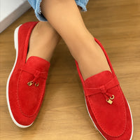 Summer Walk Moccasins Suede Loafers Shoes Women Spring Autumn Fashion Causal Leather Metal Pendant Flat Mules Shoes