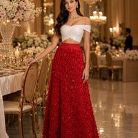 Light Luxury Evening Skirt  Women's Slim Fit Loose Warm Embroidered Petal Side Split Design Casual Skirt