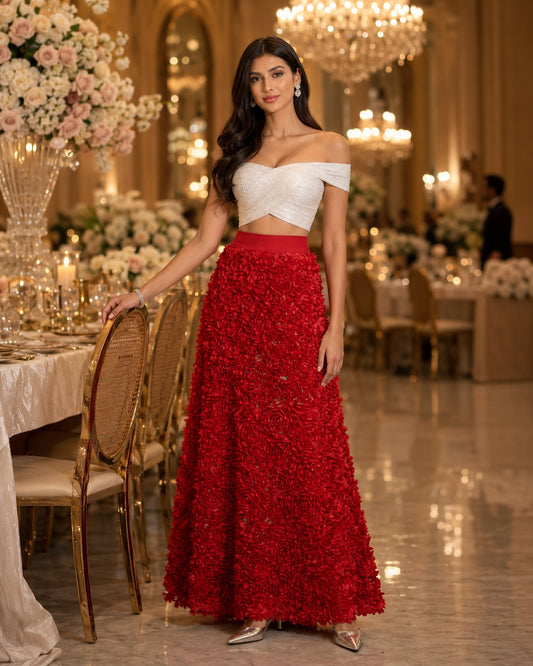 Light Luxury Evening Skirt  Women's Slim Fit Loose Warm Embroidered Petal Side Split Design Casual Skirt