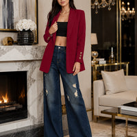 Women Metallic Button Long Sleeve Casual Blazer Female Notched Cardigan Jacket Outwear Natalia Home Fashion    Natalia Home Fashion