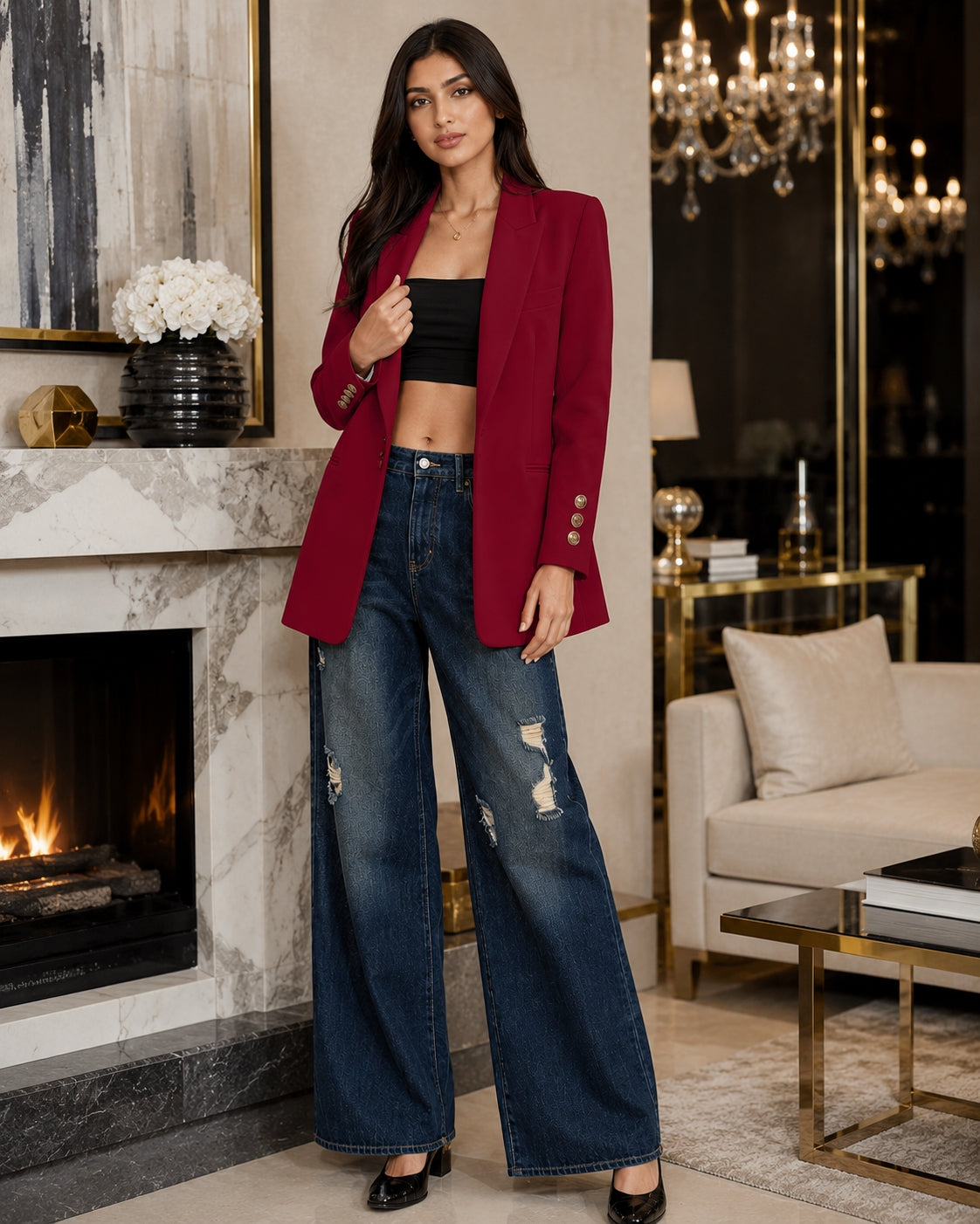 Women Metallic Button Long Sleeve Casual Blazer Female Notched Cardigan Jacket Outwear Natalia Home Fashion    Natalia Home Fashion
