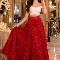 Light Luxury Evening Skirt  Women's Slim Fit Loose Warm Embroidered Petal Side Split Design Casual Skirt