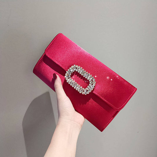 Luxury Satin Clutch Purse For Wedding Party Banquet Women's Handbag Crystal Shiny Rhinestone Diamond Evening Bag Shoulder Bag