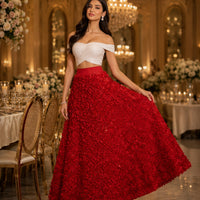 Light Luxury Evening Skirt  Women's Slim Fit Loose Warm Embroidered Petal Side Split Design Casual Skirt