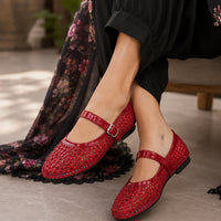 French-style rhinestone mesh Mary Jane shoes, breathable shallow single shoes, fairy-style soft-soled flat shoes