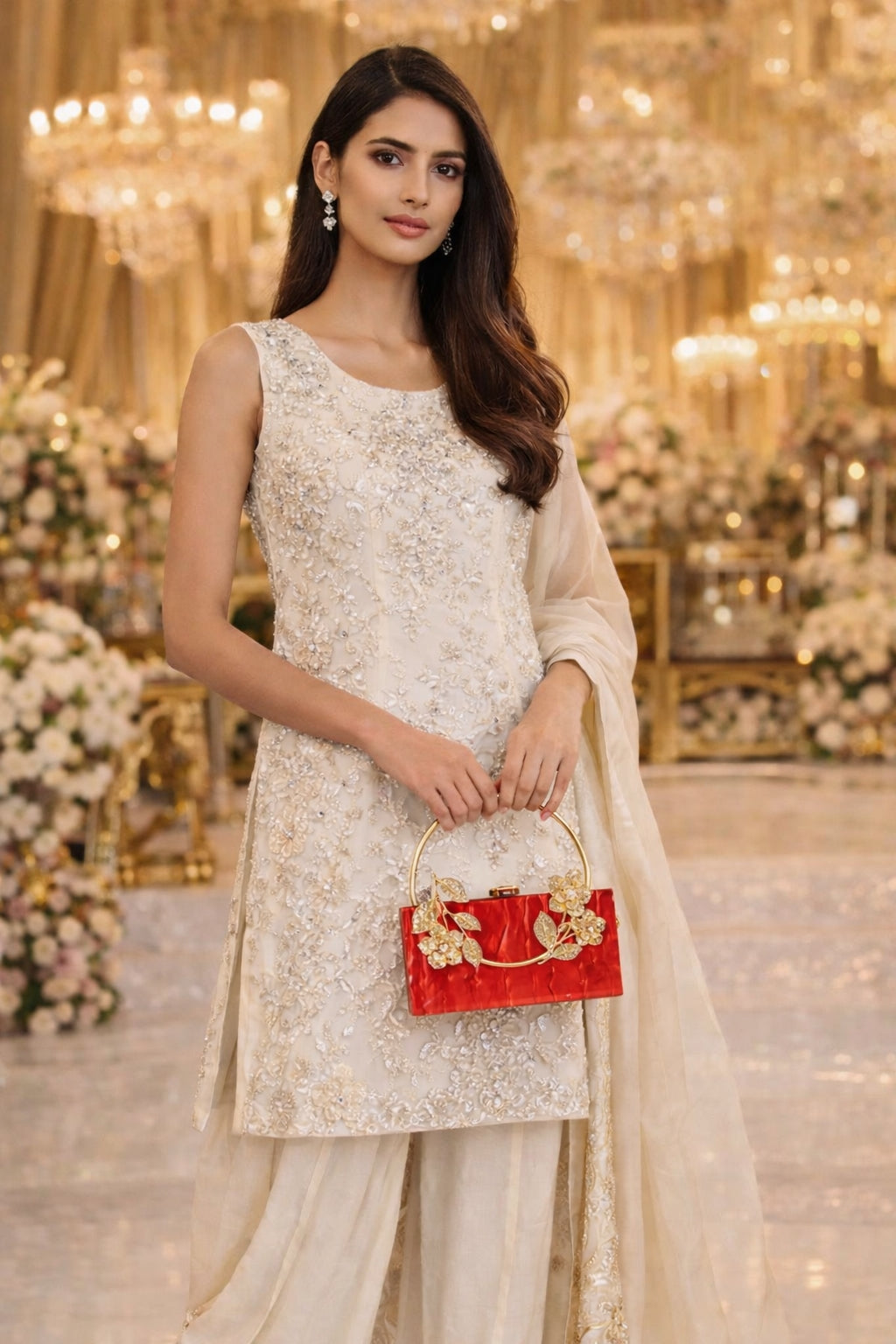 Flower Acrylic Dinner Bag, Single Shoulder, Oblique Cross, Wedding Banquet Handbag