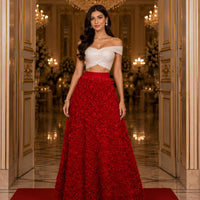 Light Luxury Evening Skirt  Women's Slim Fit Loose Warm Embroidered Petal Side Split Design Casual Skirt