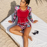 Tankini Women Swimsuit Tropical Print Bikini Set Long Sleeve Swimwear Summer Shorts Beachwear Female Bathing Suit