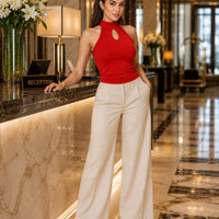 French Hepburn look sleeveless neckline open-front T-shirt for women Natalia Home Fashion    Natalia Home Fashion