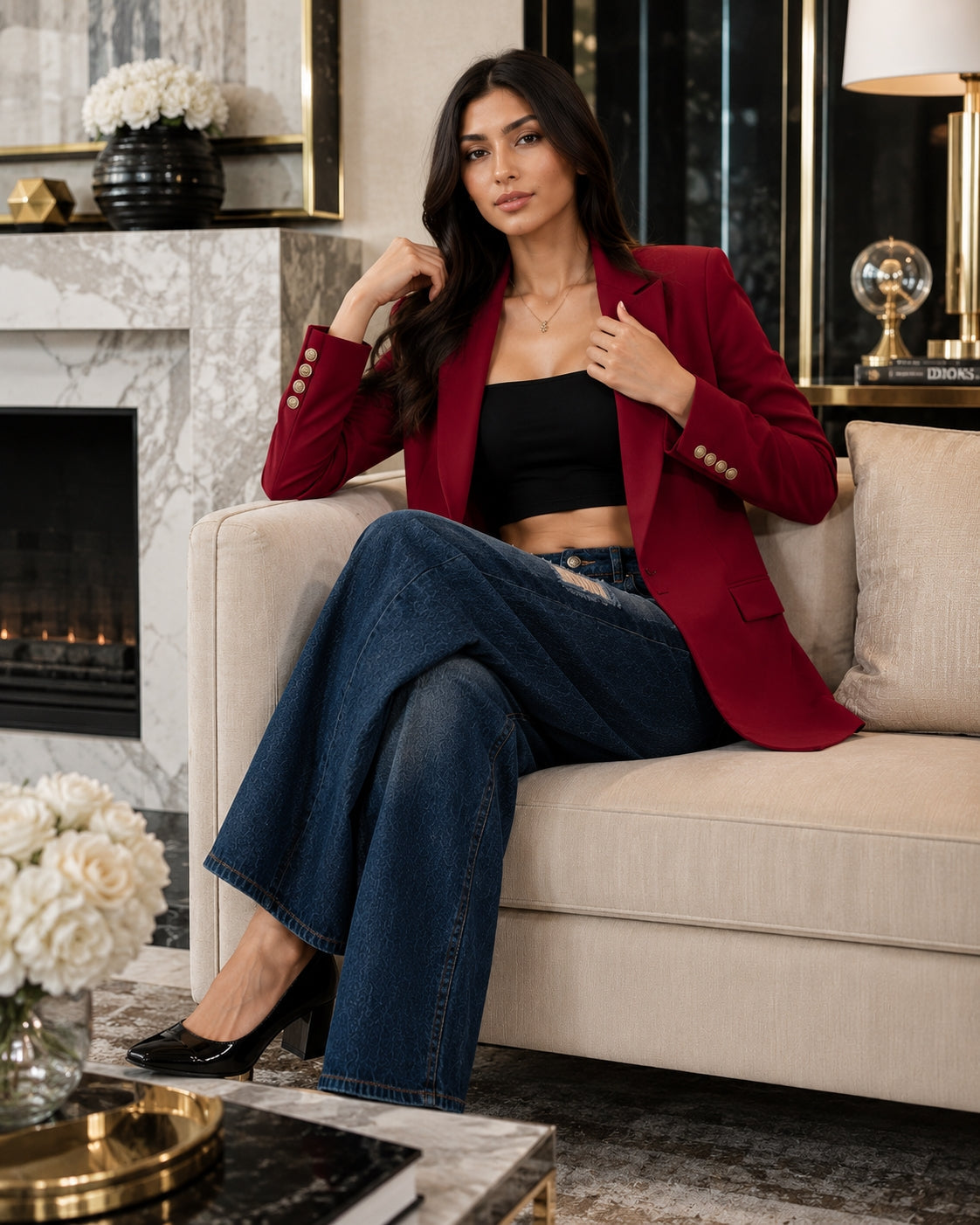Women Metallic Button Long Sleeve Casual Blazer Female Notched Cardigan Jacket Outwear Natalia Home Fashion    Natalia Home Fashion