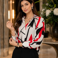 Women Temperament Print Shirt Long Sleeve Fashion Loose Shirts Ladies Lightweight Work Blouse