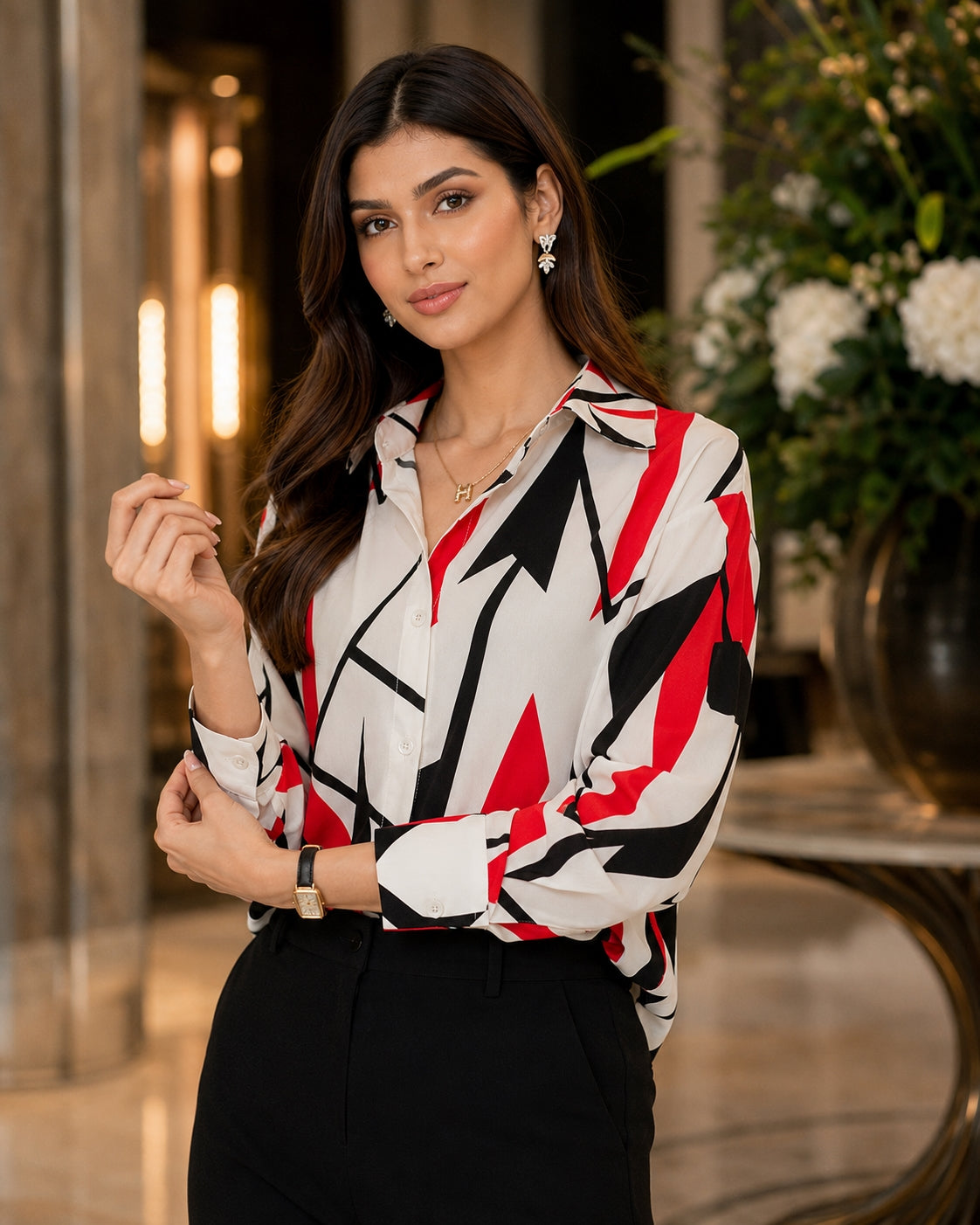 Women Temperament Print Shirt Long Sleeve Fashion Loose Shirts Ladies Lightweight Work Blouse