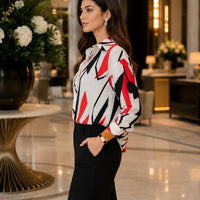 Women Temperament Print Shirt Long Sleeve Fashion Loose Shirts Ladies Lightweight Work Blouse