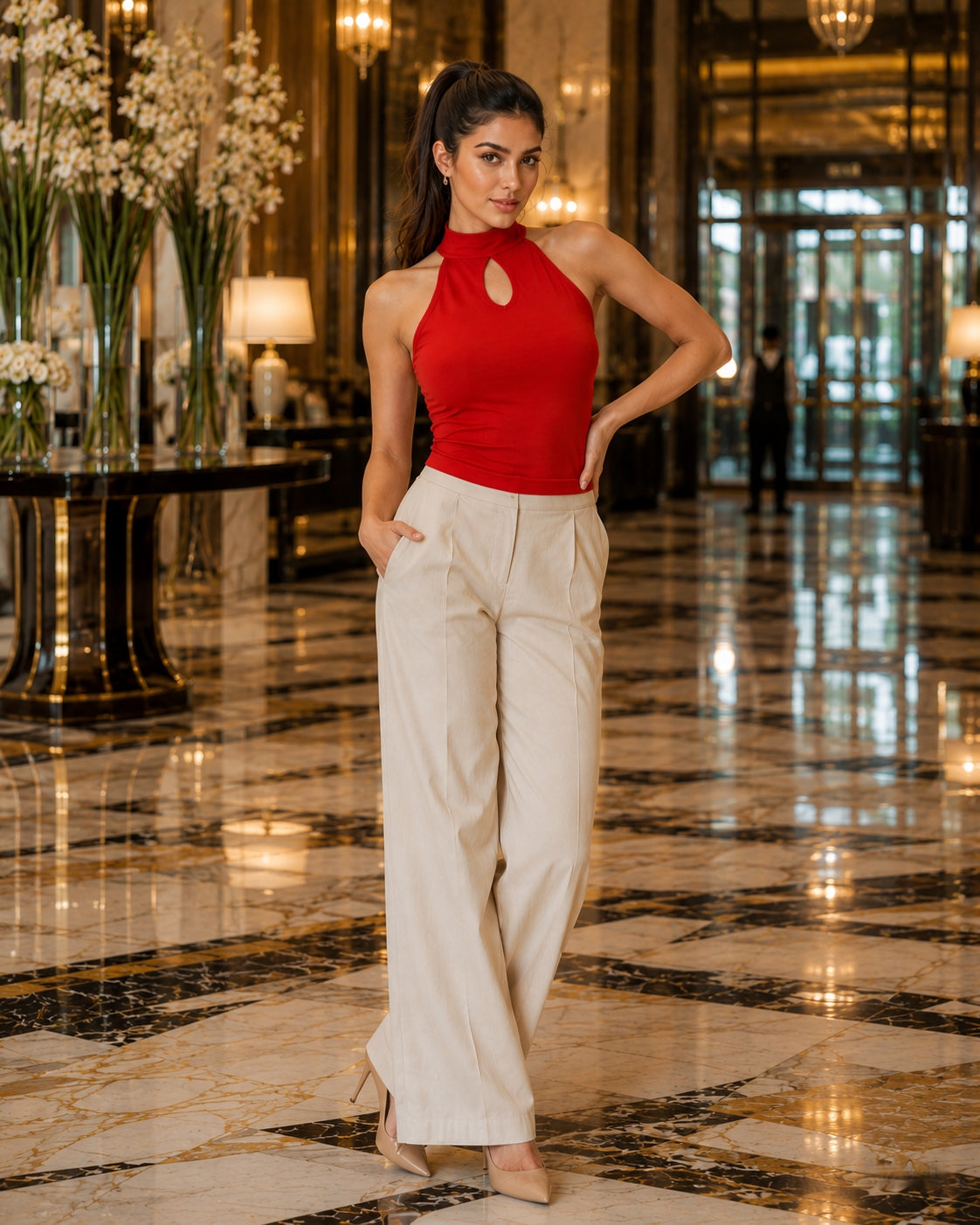 French Hepburn look sleeveless neckline open-front T-shirt for women Natalia Home Fashion    Natalia Home Fashion