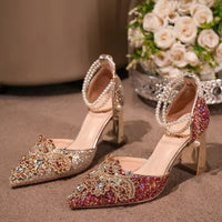 Crystal Women Wedding Shoes Rhinestone High Heels Ankle Strap Stilettos Women Crystal Party Dress Sandals
