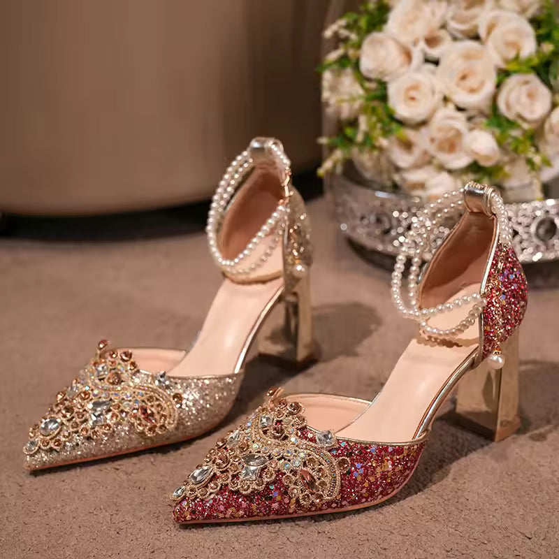 Crystal Women Wedding Shoes Rhinestone High Heels Ankle Strap Stilettos Women Crystal Party Dress Sandals