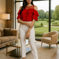 Loose Women's Chiffon Shirt round Neck Pure Color Mesh Five Sleeve Transparent Top Fashionable Small Shirt