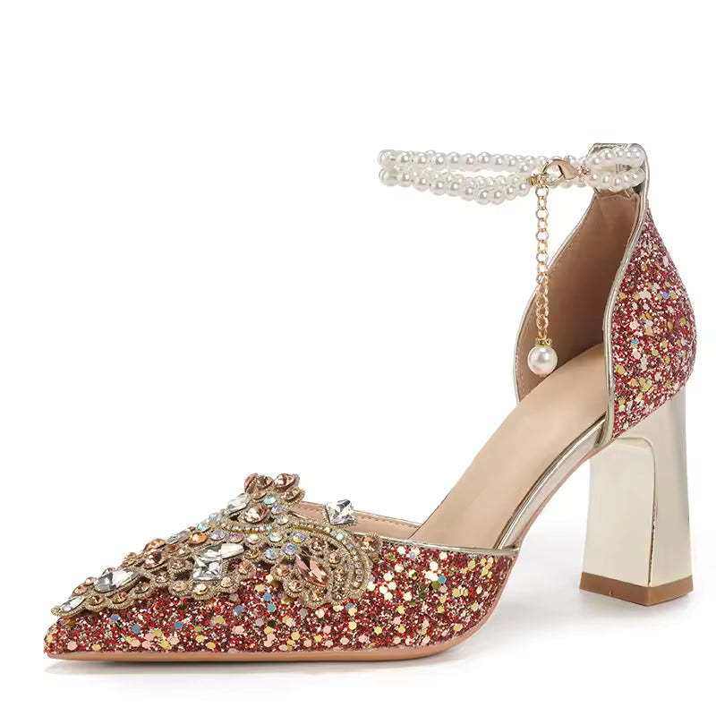 Crystal Women Wedding Shoes Rhinestone High Heels Ankle Strap Stilettos Women Crystal Party Dress Sandals