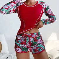 Tankini Women Swimsuit Tropical Print Bikini Set Long Sleeve Swimwear Summer Shorts Beachwear Female Bathing Suit