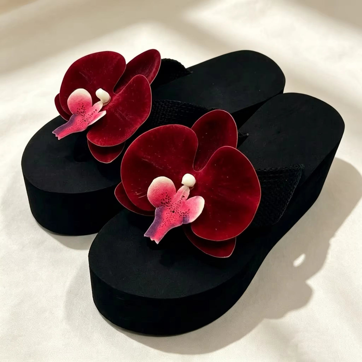 Floral Thick Bottom Sandals Women's Outdoor EVA Buckle Foot Slippers Anti-Slip Heightening Beach Shoes Fashionable Thong Natalia Home Fashion    Natalia Home Fashion