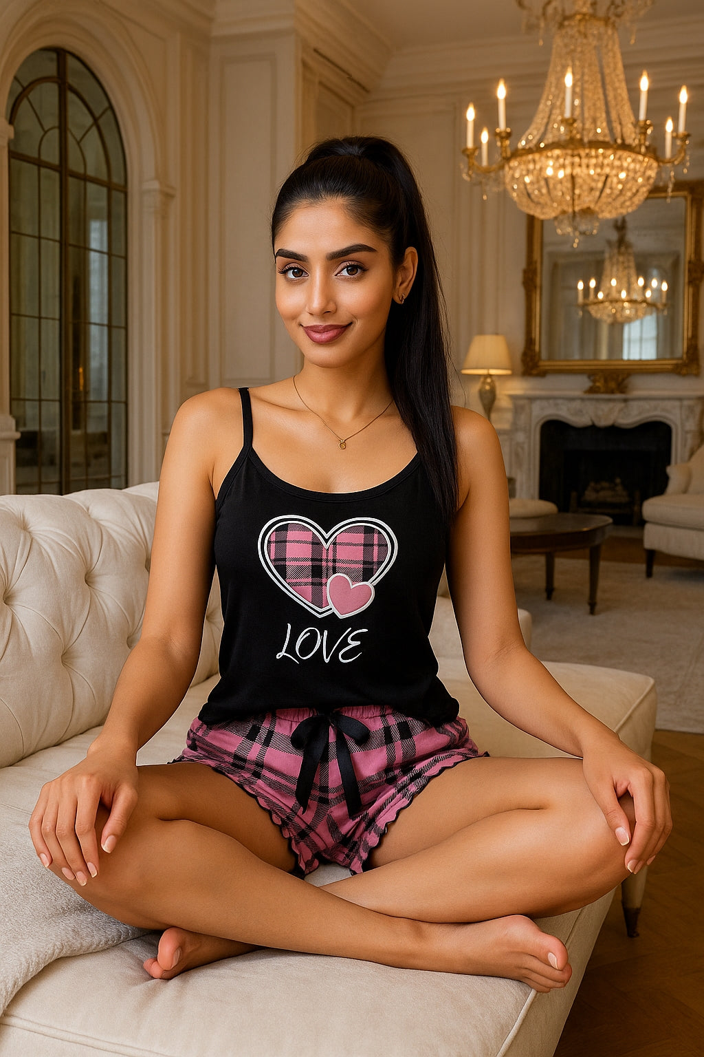 Women Sexy Suspender Shorts Thin Pajamas Letter Print Plaid Shorts Large Pajamas Romantic Home Wear Sexy Nightwear Short Pajama