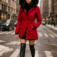 Warm Cotton Jacket with Zipper And Hood Women's Fashionable Slim Fit Coat Long Sleeve Thermal Outerwear - Natalia Home Fashion