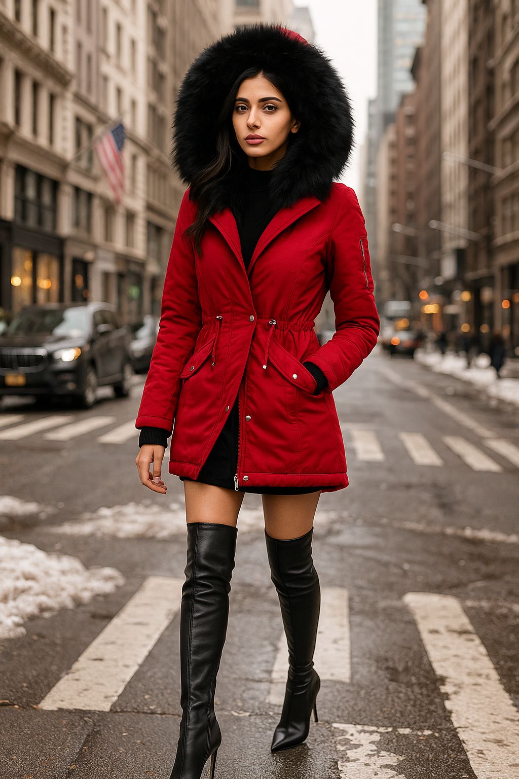 Warm Cotton Jacket with Zipper And Hood Women's Fashionable Slim Fit Coat Long Sleeve Thermal Outerwear - Natalia Home Fashion