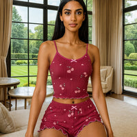 Sleepwear Women's Heart Print Sexy Strap Vest Shorts Home Clothes Set Polyester Fiber Medium Weight Sleeveless
