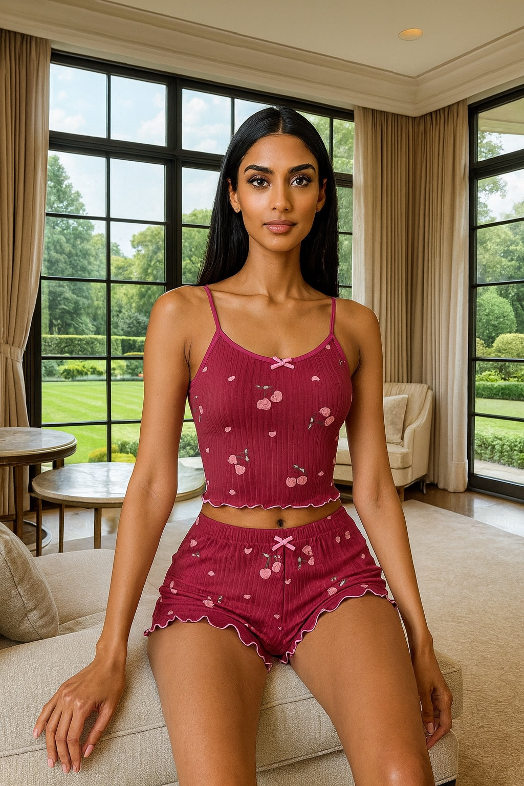 Sleepwear Women's Heart Print Sexy Strap Vest Shorts Home Clothes Set Polyester Fiber Medium Weight Sleeveless