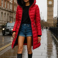 Women's Hooded Long Sleeve Cotton-padded Fleece-lined Winter Jacket Medium-length Zip-up Coat Warm Stylish - Natalia Home Fashion