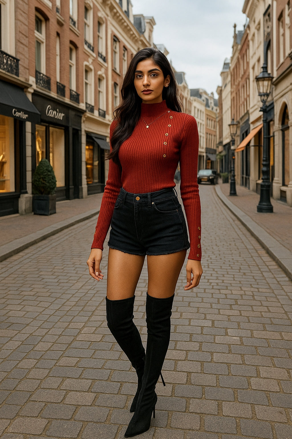 Half High Neck Sweater Women's New Style Pullover Knit Sweater with Button Up Long Sleeves Slim Fit Tight Fitting Bottom Shirt