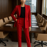Women Fashion Solid Pant Suits, Office Lady Elegant V-Neck Long Sleeve Blazer Set, Pencil Pants Slim Ladies Outfit