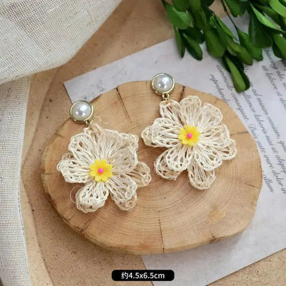 Romantic Flower Petal Long Tassel Drop Earrings for Women Trend Imitation Pearl Hanging Piercing Earrings Wed Jewelry Gift Natalia Home Fashion    Natalia Home Fashion