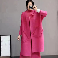 2026 miyake pleated fringe long coat  new over-the-knee pleated mid-length trench coat pressed  cardigan Natalia Home Fashion    Natalia Home Fashion