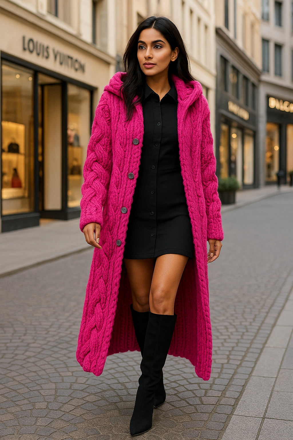 Oversized Women Loose Knitted Sweaters Thick Long Sleeve Pocket Button Knitted Long Cardigan Coats