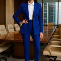 Women Fashion Solid Pant Suits, Office Lady Elegant V-Neck Long Sleeve Blazer Set, Pencil Pants Slim Ladies Outfit