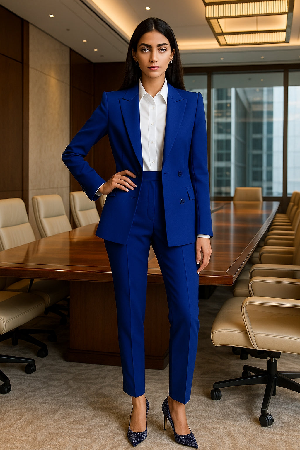 Women Fashion Solid Pant Suits, Office Lady Elegant V-Neck Long Sleeve Blazer Set, Pencil Pants Slim Ladies Outfit