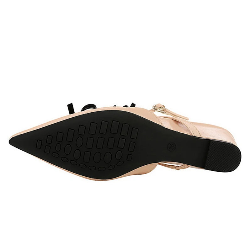 BIGTREE Fashion Butterfiy knot Pumps Women's Slippers Fashion Pointed Toe Ankle Strap Wedges Heels Party Shoes Zapatos De Mujer