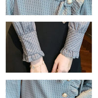 Elegant Plaid Long Sleeve Women's Shirt Vintage Design Simple Style Ageless Fashionable Top Quality Material