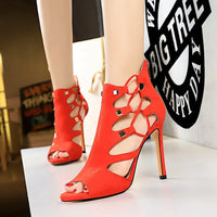 Roman style women's super high heel platform suede sexy nightclub slim rivet hollow sandals
