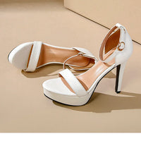 Women's Sexy Open-Toe Sandals High Heels 12.5cm Platform Party Shoes White Wedding Club plus Size Supper Flash