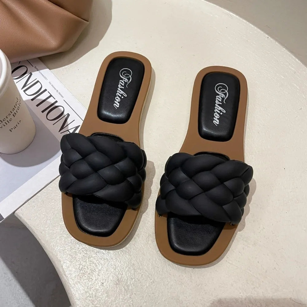 Fashionable PVC Women Slippers Anti-Slip Woven Women Flat Slippers Open Toe Women Dance Shoes Summer Season Slippers - Natalia Home Fashion