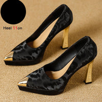 Fashion Women's Shoes Thin Block Heels 11cm Pointed Toe Shallow Mouth Ladies Pumps Party Shoes